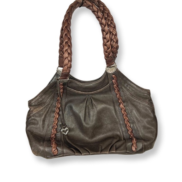 Brighton Bags Vintage Brighton Leather Hobo Bucket Bag With Braided
